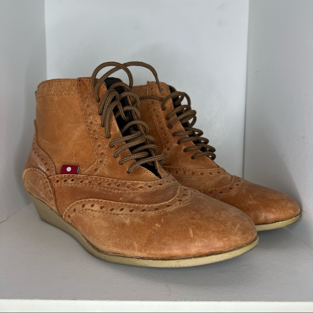 Oliberte leather wedge lace up booties